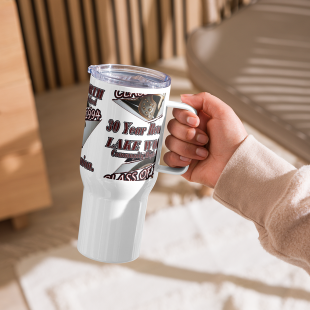 L Dub 30 Year Travel mug with a handle